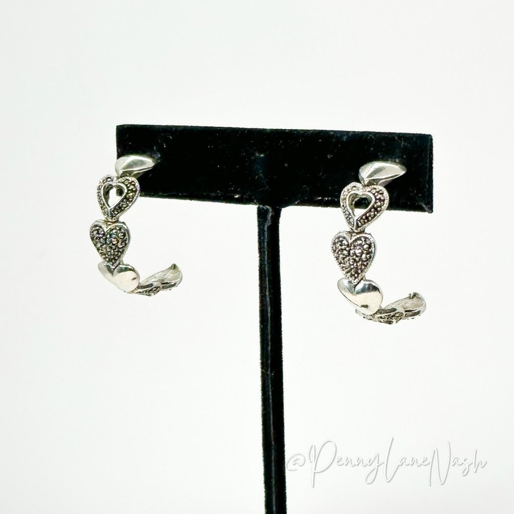 Vintage Silver Plated Multi-Heart C Hoop Earrings - Picture 8 of 8